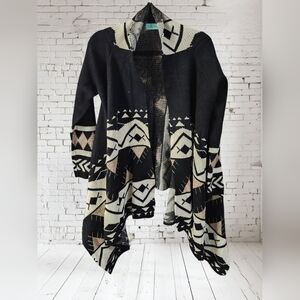 Filly Flair Black Western Aztec Waterfall Cardigan Sz M